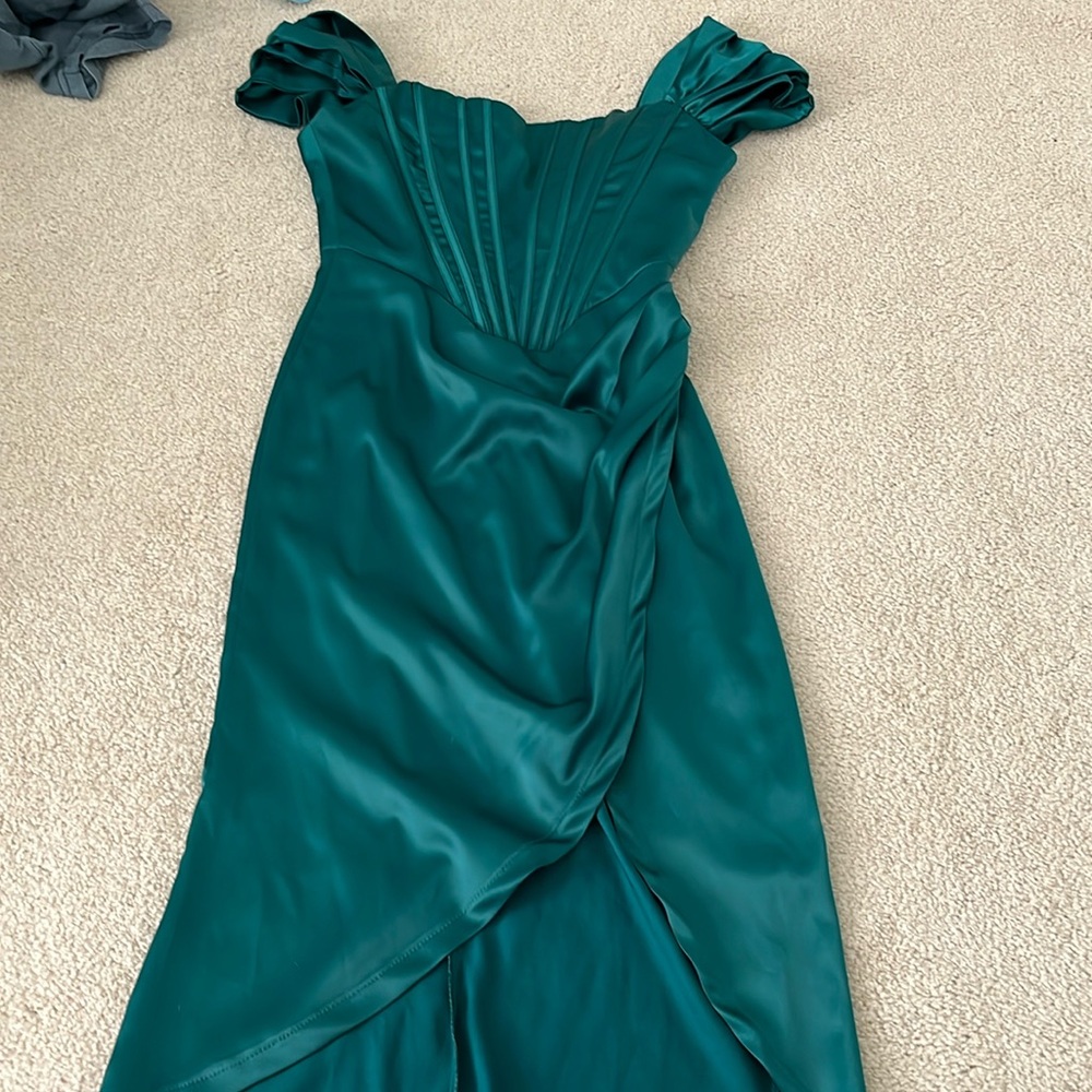 Emerald Green corset off the shoulder dress